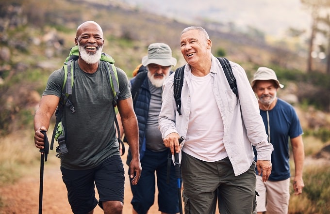 A group of men taking a walk