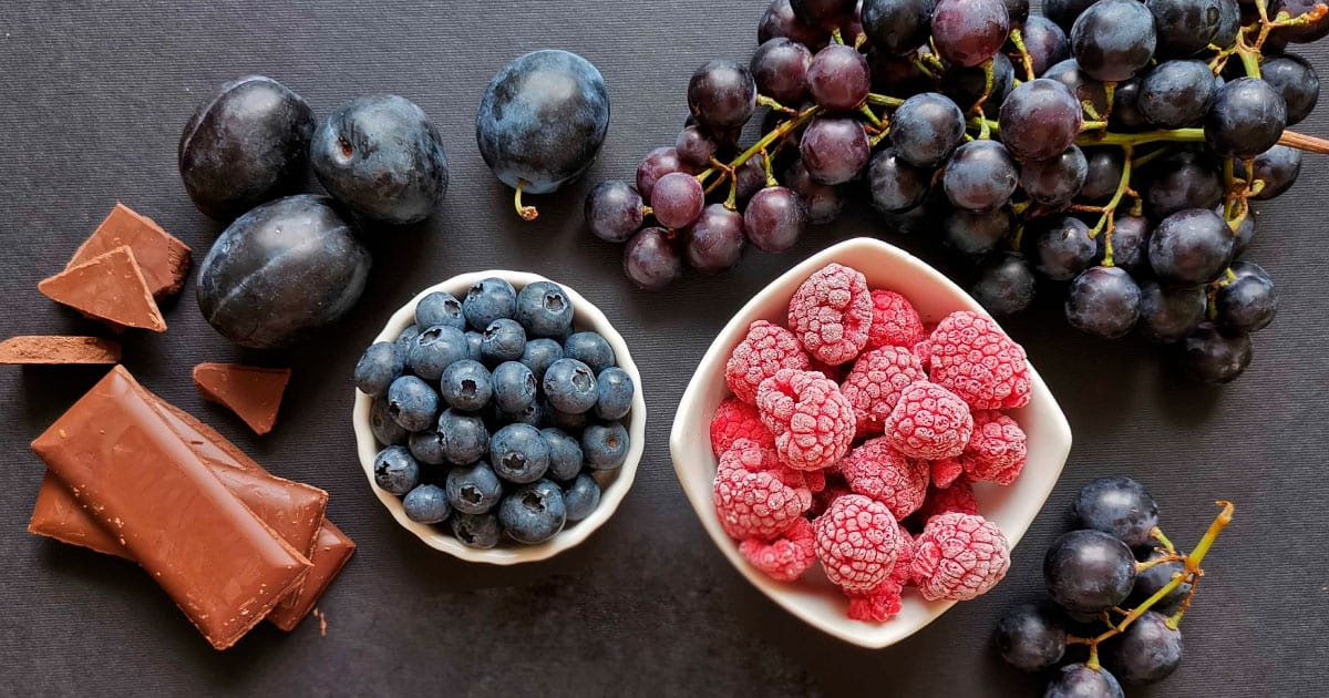 Grapes, berries, and chocolate